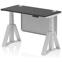 Air Modesty 1200mm Slim Height Adjustable Cable Ports Desk, Silver Leg and Modesty Panel, Black