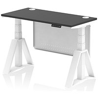 Air Modesty 1200mm Slim Height Adjustable Cable Ports Desk, White Leg and Modesty Panel, Black