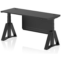 Air Modesty 1600mm Slim Height Adjustable Cable Ports Desk, Black Leg and Modesty Panel, Black