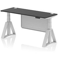 Air Modesty 1600mm Slim Height Adjustable Cable Ports Desk, Silver Leg and Modesty Panel, Black