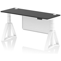 Air Modesty 1600mm Slim Height Adjustable Cable Ports Desk, White Leg and Modesty Panel, Black
