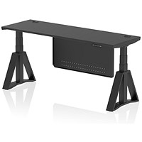 Air Modesty 1800mm Slim Height Adjustable Cable Ports Desk, Black Leg and Modesty Panel, Black