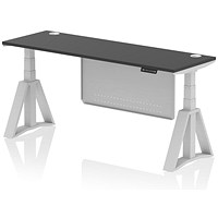Air Modesty 1800mm Slim Height Adjustable Cable Ports Desk, Silver Leg and Modesty Panel, Black