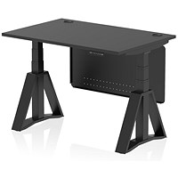 Air Modesty 1200mm Height Adjustable Cable Port Desk, Black Leg with Piste Foot and Modesty Panel, Black