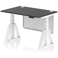 Air Modesty 1200mm Height Adjustable Cable Port Desk, White Leg with Piste Foot and Modesty Panel, Black