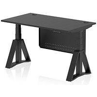 Air Modesty 1400mm Height Adjustable Cable Port Desk, Black Leg with Piste Foot and Modesty Panel, Black