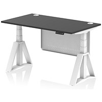 Air Modesty 1400mm Height Adjustable Cable Port Desk, White Leg with Piste Foot and Modesty Panel, Black Air Modesty 1400mm Height Adjustable Cable Port Desk, White Leg with Piste Foot and Modesty Panel, Black