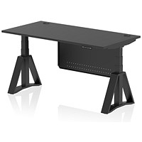 Air Modesty 1600mm Height Adjustable Cable Ports Desk, Black Leg and Modesty Panel, Black