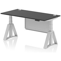 Air Modesty 1600mm Height Adjustable Cable Ports Desk, Silver Leg and Modesty Panel, Black
