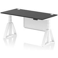 Air Modesty 1600mm Height Adjustable Cable Ports Desk, White Leg and Modesty Panel, Black