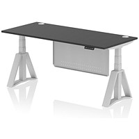 Air Modesty 1800mm Height Adjustable Cable Port Desk, Silver Leg with Piste Foot and Modesty Panel, Black