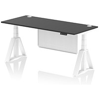Air Modesty 1800mm Height Adjustable Cable Port Desk, White Leg with Piste Foot and Modesty Panel, Black Air Modesty 1800mm Height Adjustable Cable Port Desk, White Leg with Piste Foot and Modesty Panel, Black