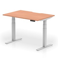 Air 1200mm Scalloped Edge Height Adjustable Desk, Silver Leg, Beech