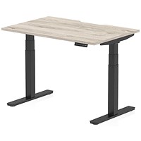 Air 1200mm Scalloped Edge Height Adjustable Desk, Black Leg, Grey Oak