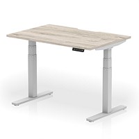 Air 1200mm Scalloped Edge Height Adjustable Desk, Silver Leg, Grey Oak