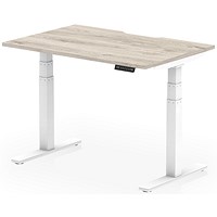 Air 1200mm Scalloped Edge Height Adjustable Desk, White Leg, Grey Oak