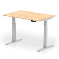 Air 1200mm Scalloped Edge Height Adjustable Desk, Silver Leg, Maple