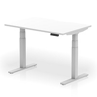 Air 1200mm Scalloped Edge Height Adjustable Desk, Silver Leg, White