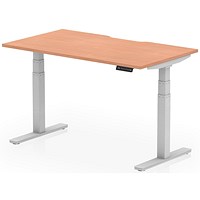 Air 1400mm Scalloped Edge Height Adjustable Desk, Silver Leg, Beech Air 1400mm Scalloped Edge Height Adjustable Desk, Silver Leg, Beech
