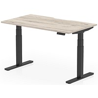 Air 1400mm Scalloped Edge Height Adjustable Desk, Black Leg, Grey Oak