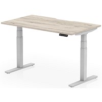 Air 1400mm Scalloped Edge Height Adjustable Desk, Silver Leg, Grey Oak
