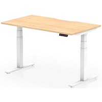 Air 1400mm Scalloped Edge Height Adjustable Desk, White Leg, Maple