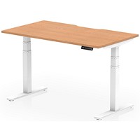 Air 1400mm Scalloped Edge Height Adjustable Desk, White Leg, Oak