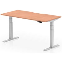 Air 1600mm Scalloped Edge Height Adjustable Desk, Silver Leg, Beech
