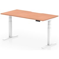 Air 1600mm Scalloped Edge Height Adjustable Desk, White Leg, Beech