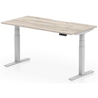 Air 1600mm Scalloped Edge Height Adjustable Desk, Silver Leg, Grey Oak