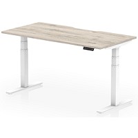 Air 1600mm Scalloped Edge Height Adjustable Desk, White Leg, Grey Oak