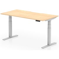 Air 1600mm Scalloped Edge Height Adjustable Desk, Silver Leg, Maple