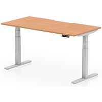 Air 1600mm Scalloped Edge Height Adjustable Desk, Silver Leg, Oak