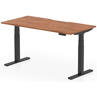 Air 1600mm Scalloped Edge Height Adjustable Desk, Black Leg, Walnut