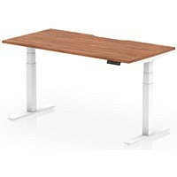 Air 1600mm Scalloped Edge Height Adjustable Desk, White Leg, Walnut