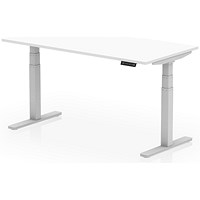 Air 1600mm Scalloped Edge Height Adjustable Desk, Silver Leg, White
