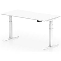 Air 1600mm Scalloped Edge Height Adjustable Desk, White Leg, White