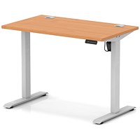 Air Lite 1000mm Slim Height Adjustable Office Desk, Silver Leg, Beech