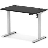 Air Lite 1000mm Slim Height Adjustable Office Desk, Silver Leg, Black