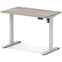 Air Lite 1000mm Slim Height Adjustable Office Desk, Silver Leg, Grey Oak