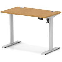 Air Lite 1000mm Slim Height Adjustable Office Desk, Silver Leg, Oak