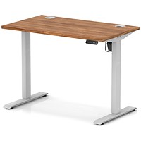 Air Lite 1000mm Slim Height Adjustable Office Desk, Silver Leg, Walnut