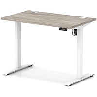 Air Lite 1000mm Slim Height Adjustable Office Desk, White Leg, Grey Oak