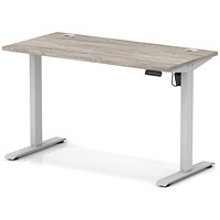 Air Lite 1200mm Slim Height Adjustable Office Desk, Silver Leg, Grey Oak