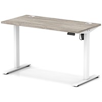 Air Lite 1200mm Slim Height Adjustable Office Desk, White Leg, Grey Oak