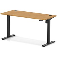Air Lite 1400mm Slim Height Adjustable Office Desk, Black Leg, Oak
