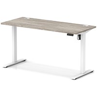 Air Lite 1400mm Slim Height Adjustable Office Desk, White Leg, Grey Oak