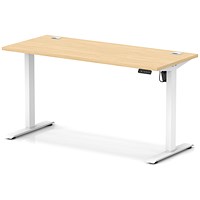 Air Lite 1400mm Slim Height Adjustable Office Desk, White Leg, Maple