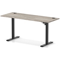 Air Lite 1600mm Slim Height Adjustable Office Desk, Black Leg, Grey Oak