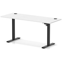Air Lite 1600mm Slim Height Adjustable Office Desk, Black Leg, White